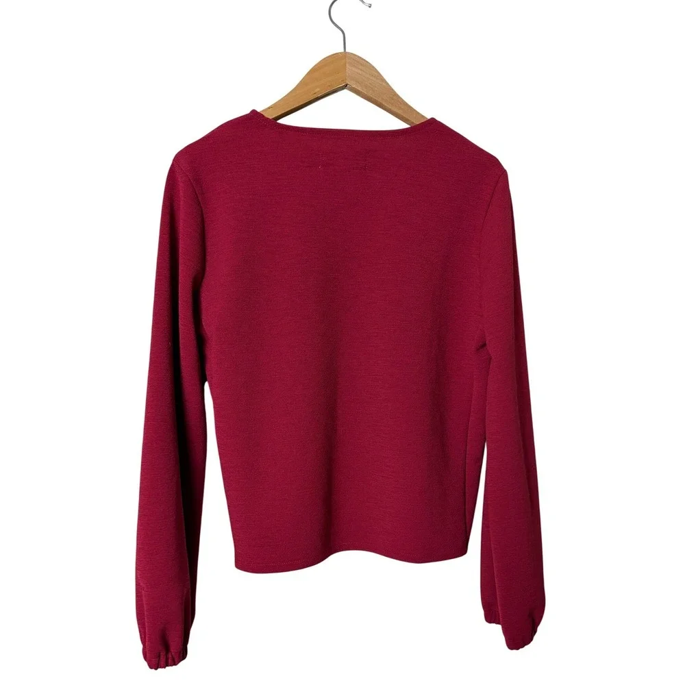 Madewell Texture & Thread Wrap Top Berry‎ Red Long Sleeve Side Tie Blouse Small